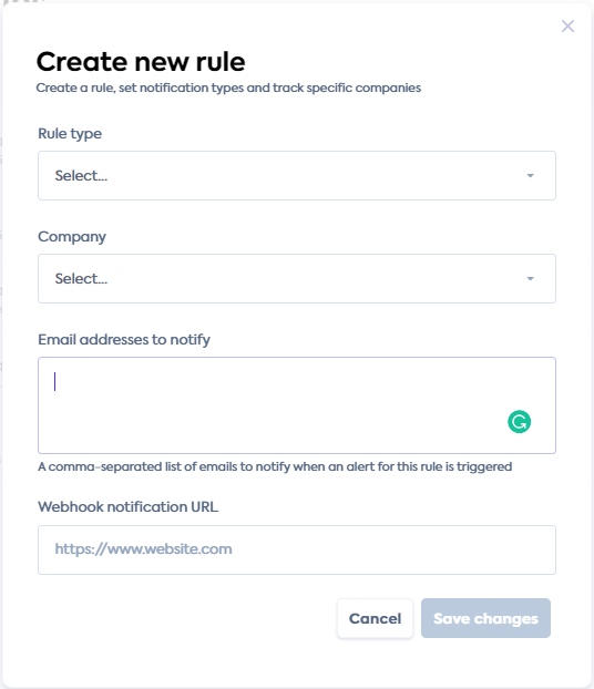 New rule creation modal in the Codat Portal